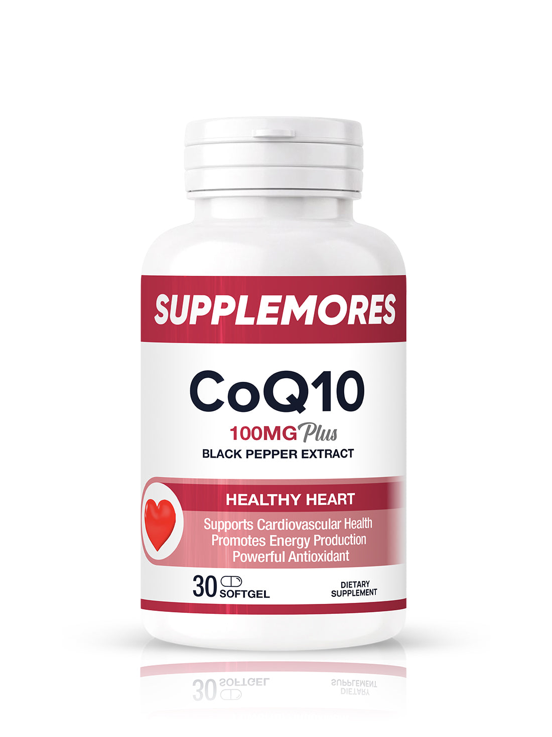 CoQ10 100mg + Black Pepper Extract 5mg (30 Softgels) Supplemores